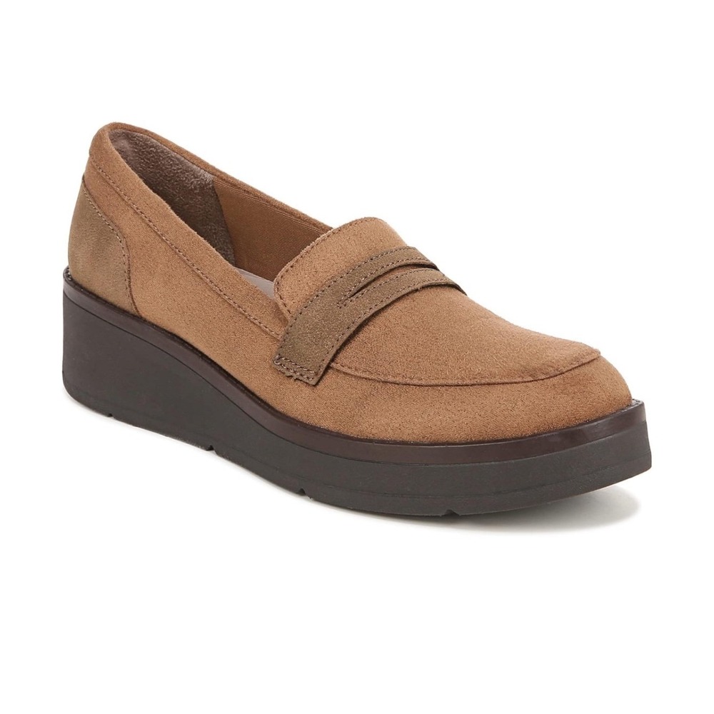 Bzees Womens Tan Brown Suede Wedge Loafers Comfort Platform Shoes Size‎ 9